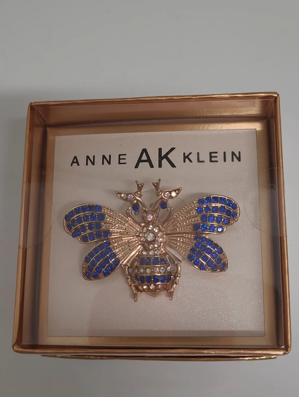 Anne Klein Gold-Tone Bee Brooch with Blue Crystal Wings